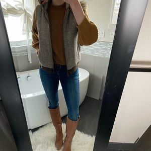 Coffee Shop Vest Removable Faux Fur Hood